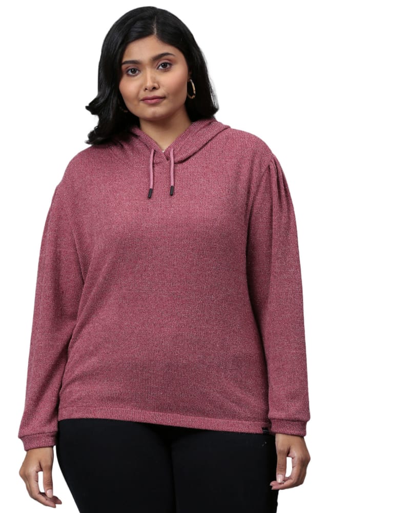 Front of a model wearing a size 5XL Solid Sweatshirt in Red by Instafab Plus. | dia_product_style_image_id:258204